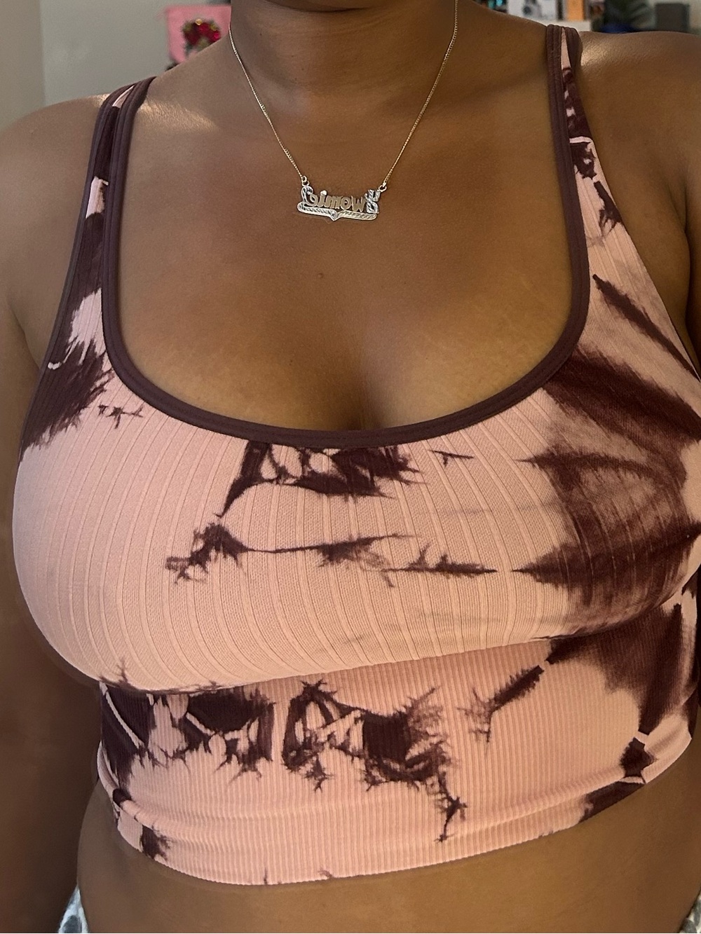 Pink and Brown Tie-Dye Ribbed Crop Tank
